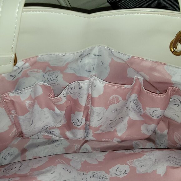 NWOT Betsey Johnson Women's Icon Stud  Off White Tote Bag w/Removable Black Bow - Picture 10 of 15